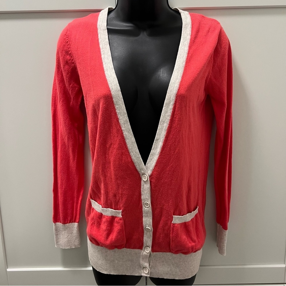 Vintage FOREVER 21 100% Cotton Coral Orange Pink Cardigan Sweater Size Small